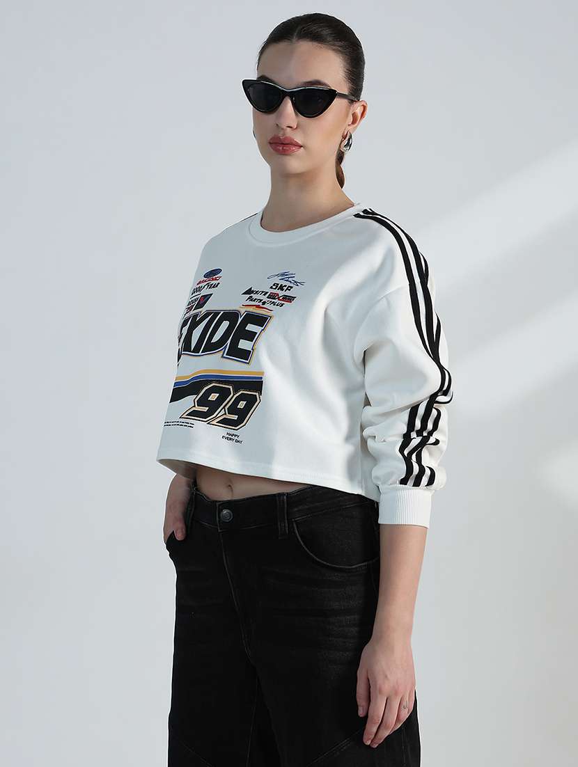 women typographic print long sleeve crop sweatshirt - 21955799 -  Standard Image - 2