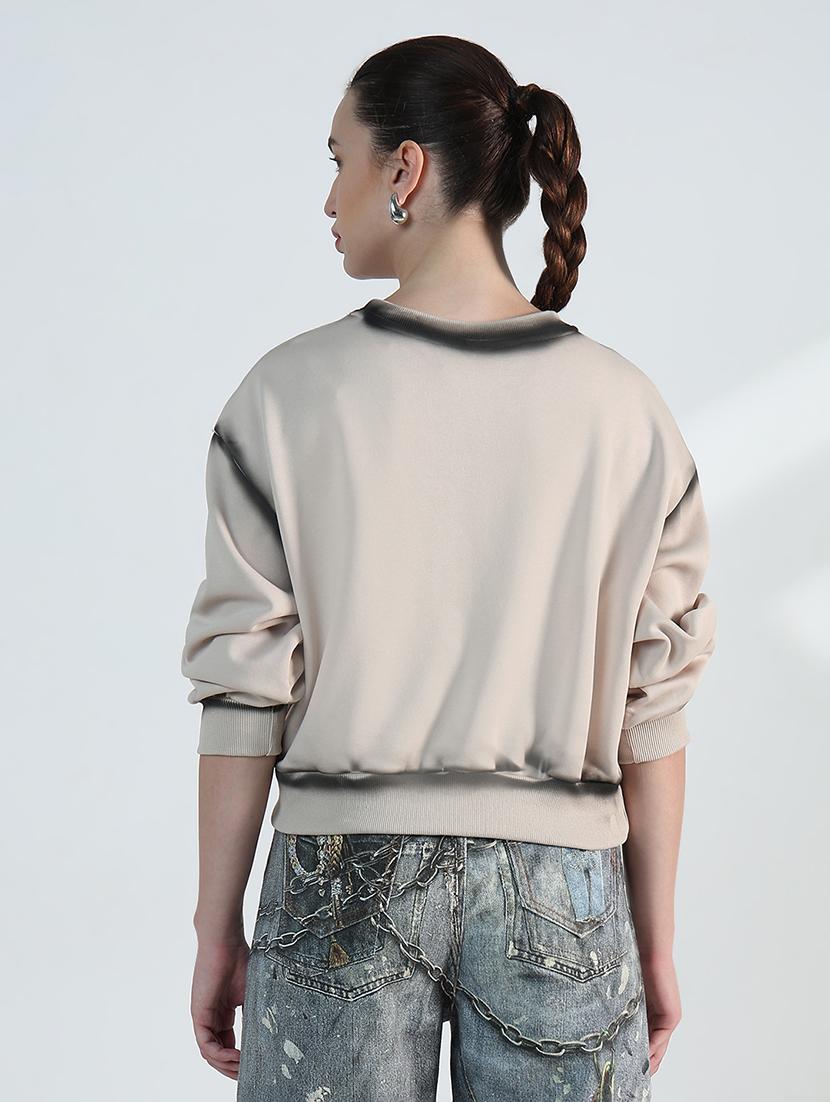 women solid long sleeve cropped sweatshirt - 21955814 - Standard Image - 2