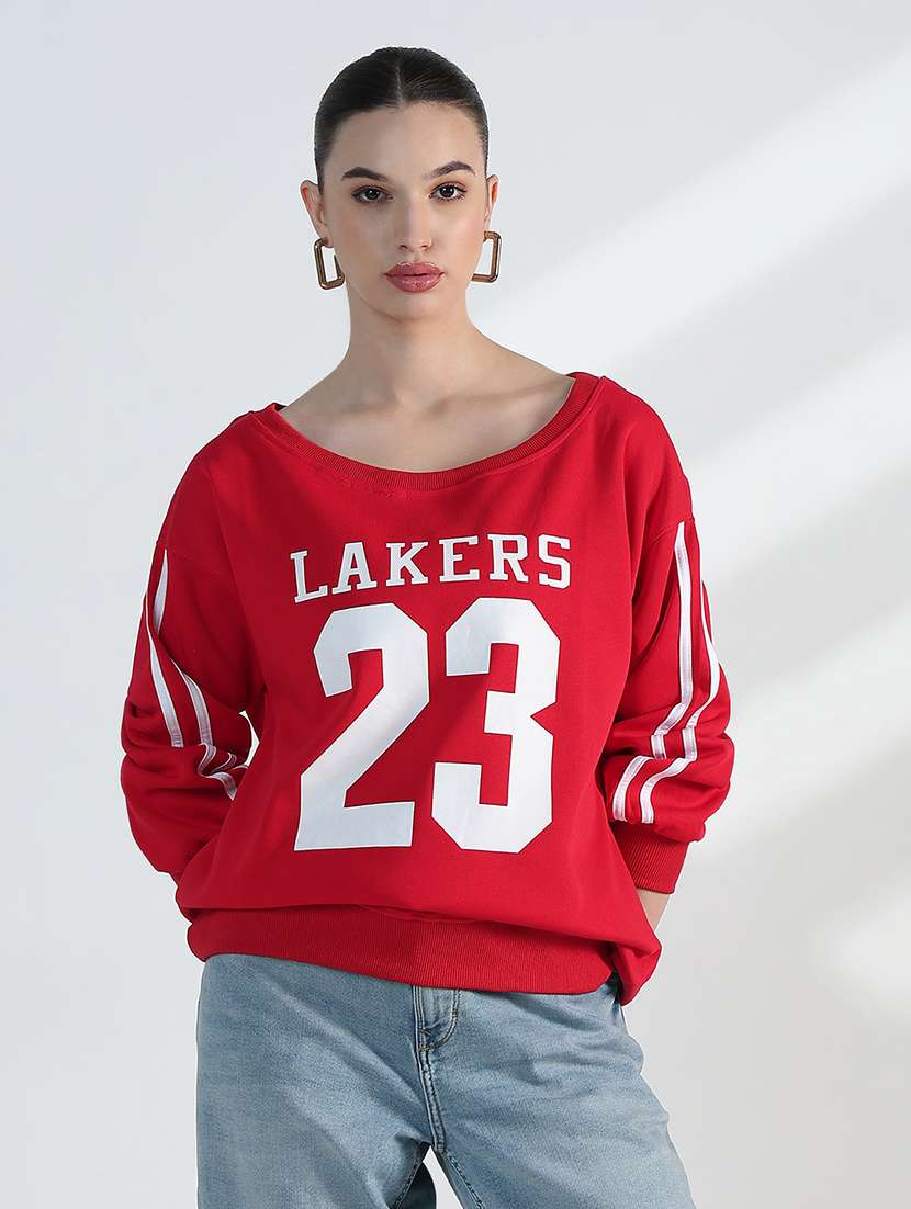 women printed long sleeve loose fit sweatshirt 
