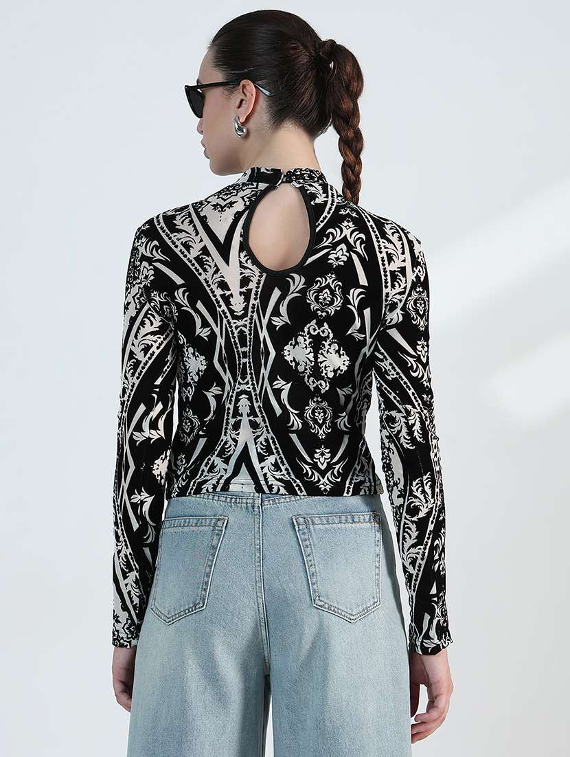 women printed long sleeve crop top - 21955831 -  Standard Image - 2