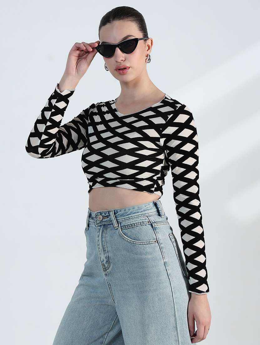women printed long sleeve crop top - 21955833 -  Standard Image - 2