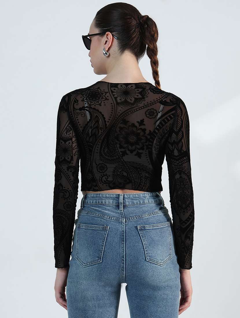 women printed long sleeve crop top - 21955836 -  Standard Image - 2