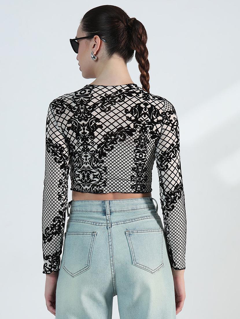 women printed long sleeve crop top - 21955837 - Standard Image - 2