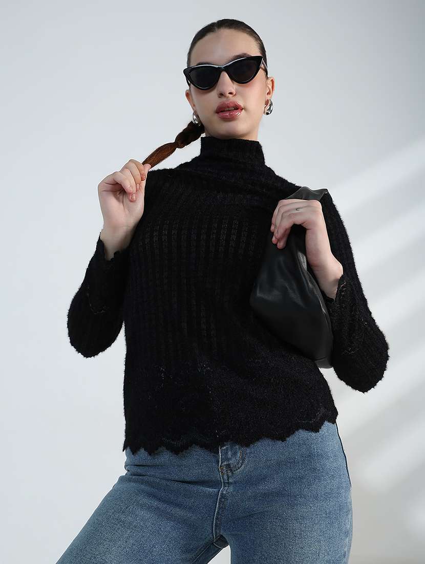 women solid long sleeve mock neck regular top - 21955839 - Zoom Image - 0