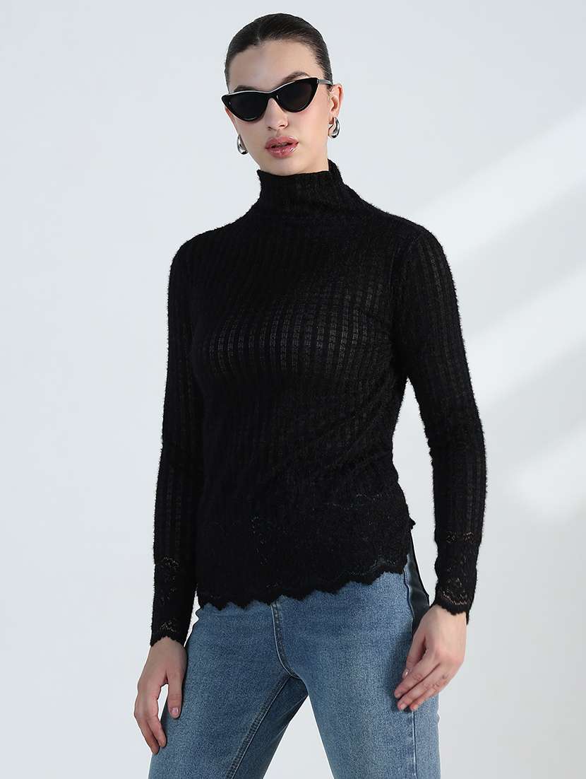 women solid long sleeve mock neck regular top - 21955839 - Standard Image - 2