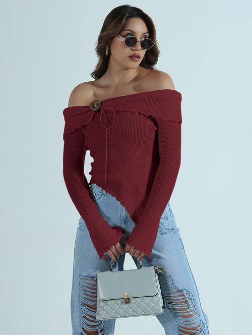 women solid off shoulder asymmetric top - 21955844 - Standard Image - 0