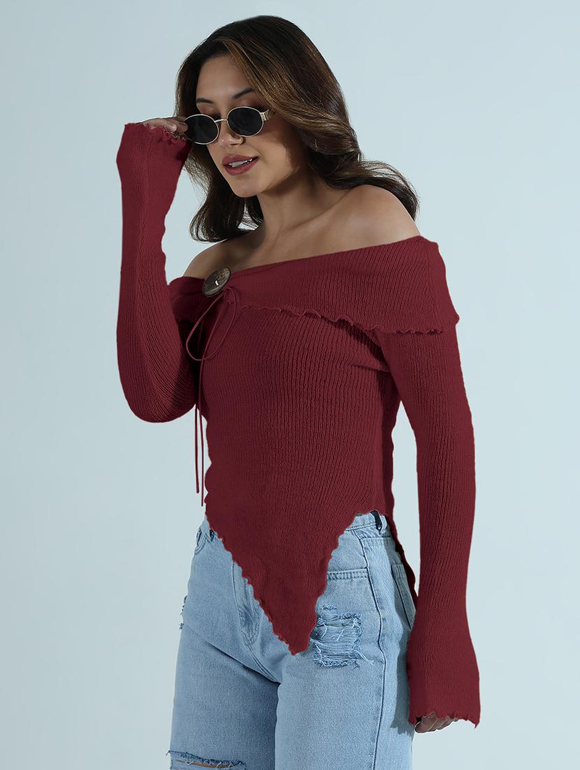 women solid off shoulder asymmetric top - 21955844 - Standard Image - 2