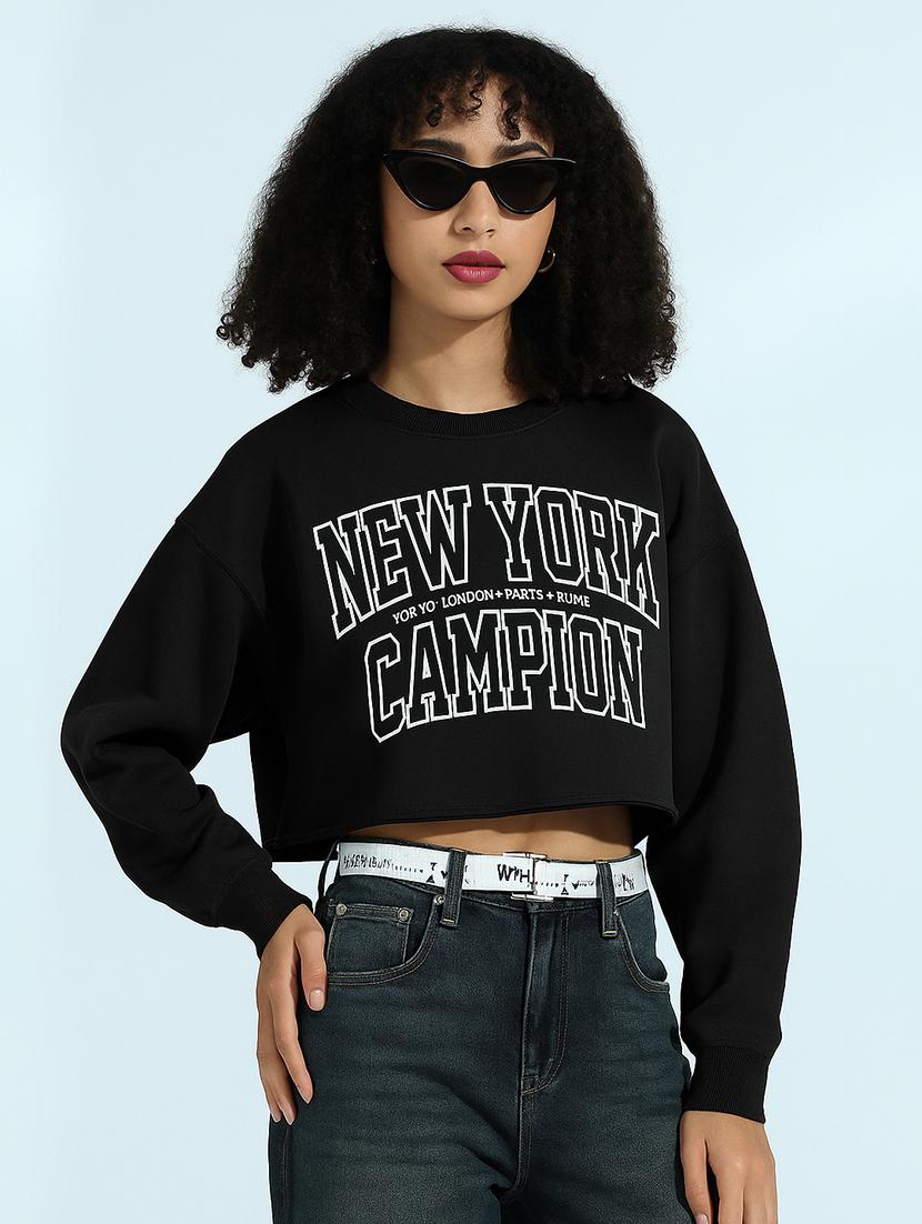 women printed long sleeve cropped sweatshirt - 21955851 - Standard Image - 2