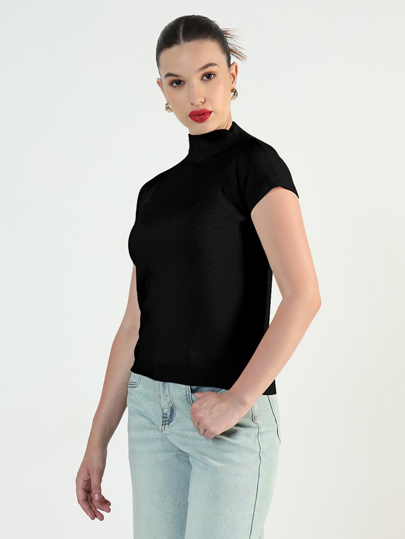 women black solid mock neck top - 21955854 - Standard Image - 2