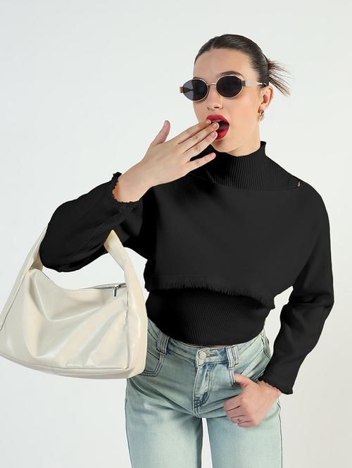 women black solid crop pullover with tank top - 21955855 -  Standard Image - 0