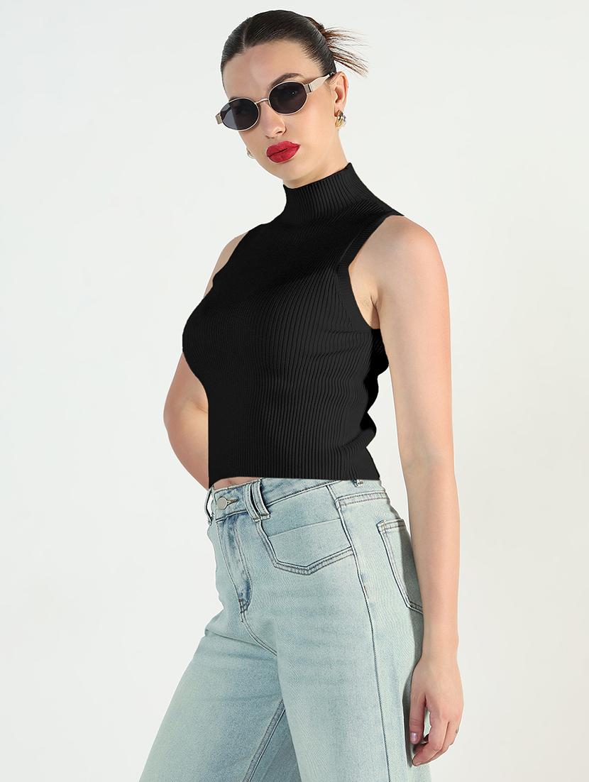 women black solid crop pullover with tank top - 21955855 - Standard Image - 2