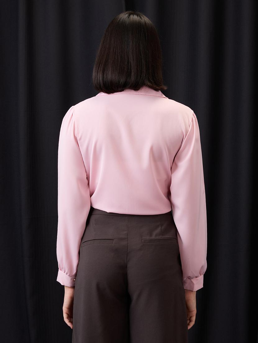 globus women pink collared neck cuffed sleeves chain & pearl detail shirt style workwear top - 21955881 - Standard Image - 2