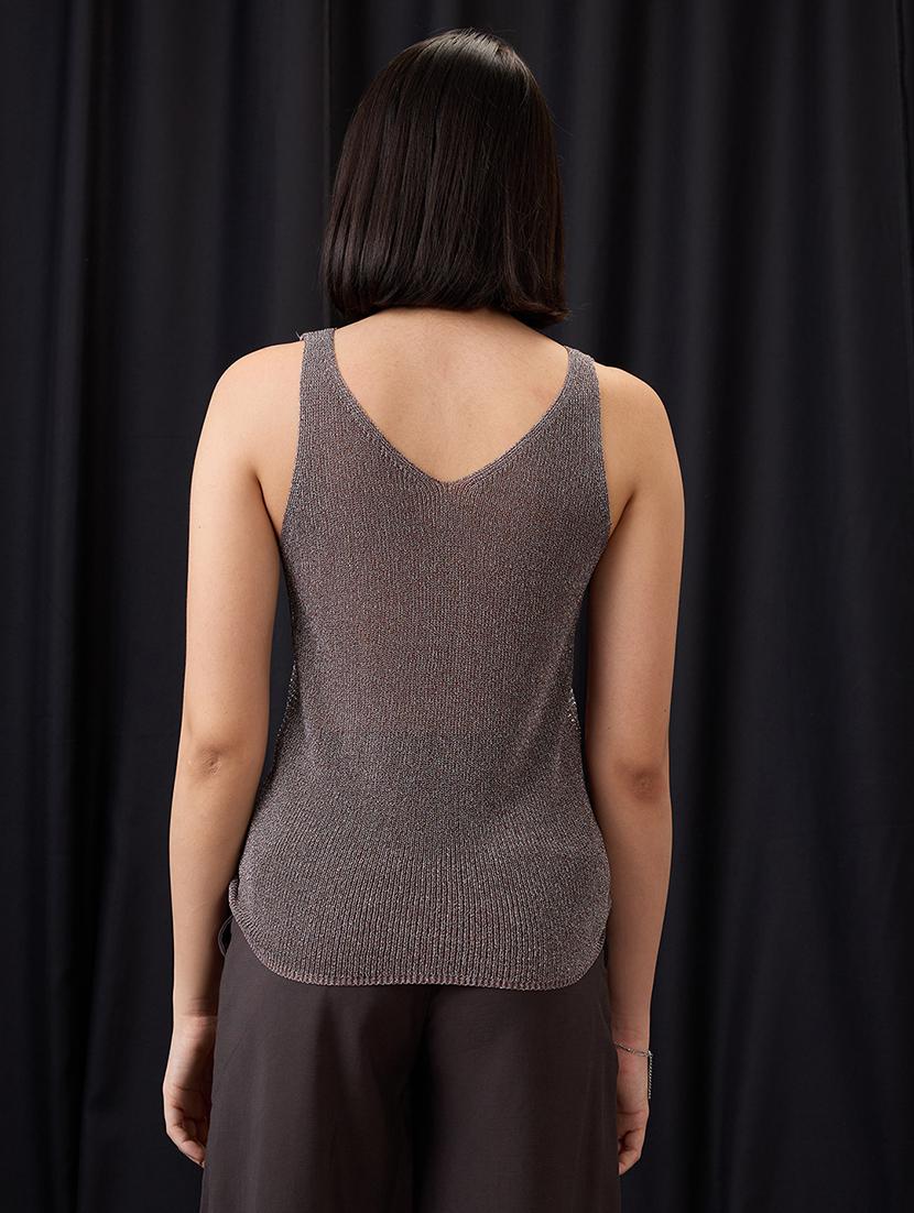 globus women beige solid rhinestone embellished v-neck party tank top - 21955888 - Standard Image - 2