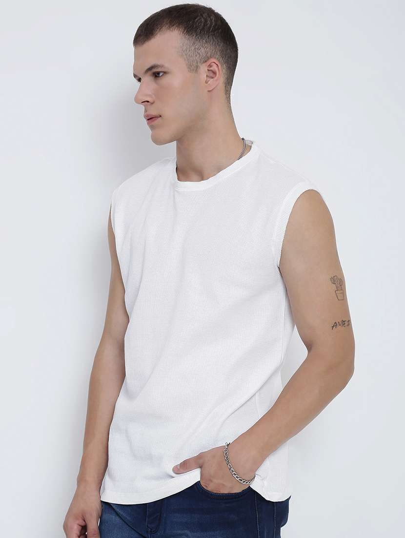 men solid sleeveless loose fit t-shirt - 21955930 -  Standard Image - 2