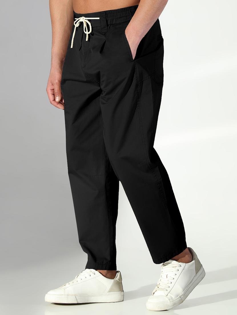 men black solid straight fit casual trouser - 21955948 - Standard Image - 2