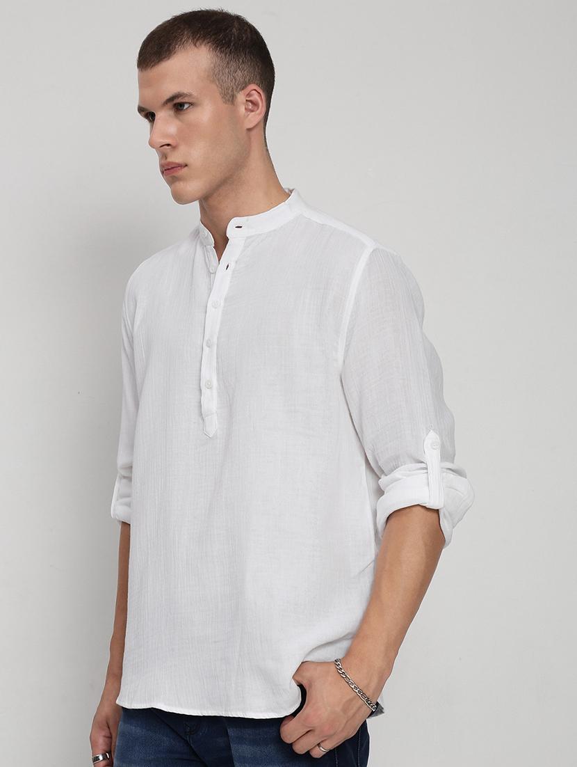men solid mandarin collared long sleeve kurta - 21955958 - Standard Image - 2
