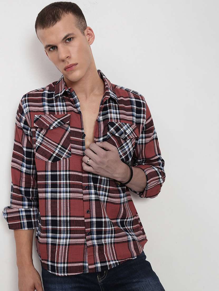 men checkered collared long sleeve shirt