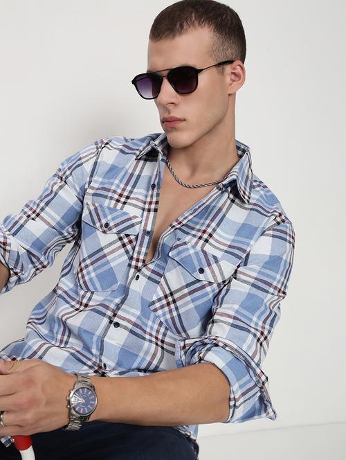 men checkered collared long sleeve shirt - 21955961 - Standard Image - 0
