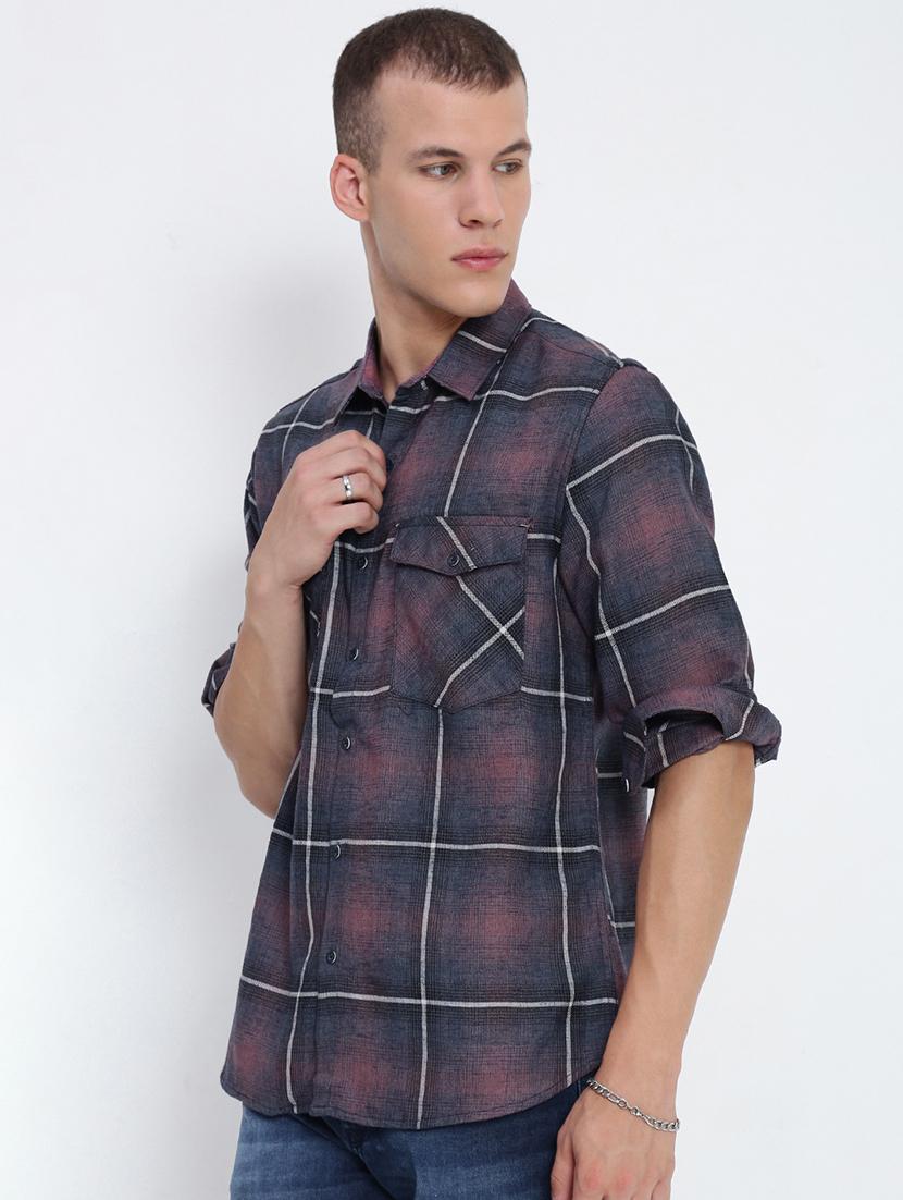 men checkered collared long sleeve shirt - 21955963 - Standard Image - 2