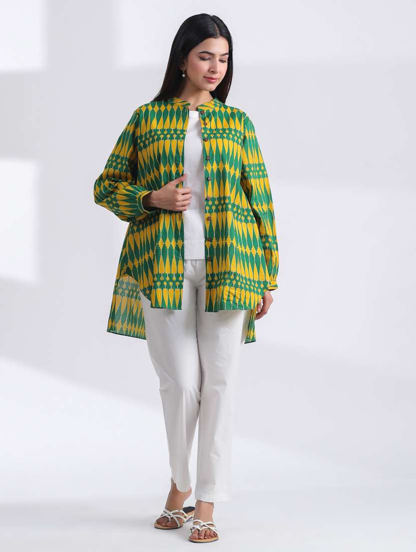 women printed long sleeve high low ethnic top - 21956000 - Standard Image - 2