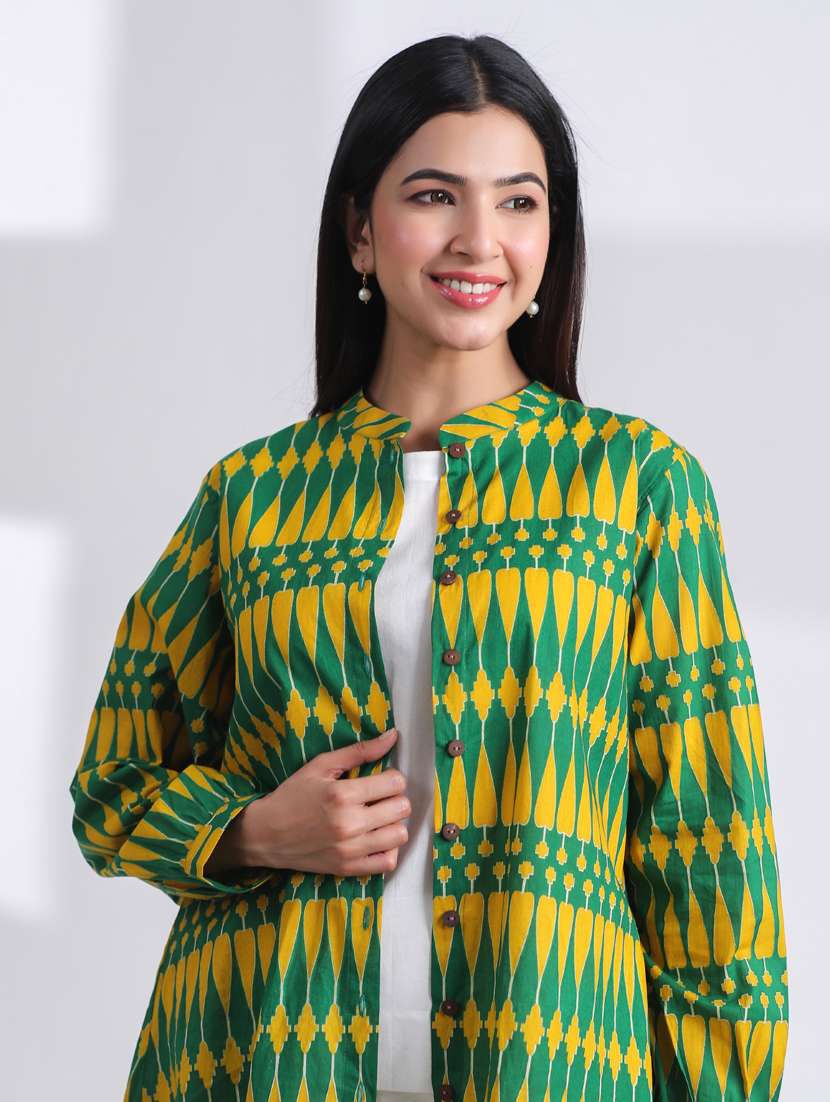 women printed long sleeve high low ethnic top - 21956000 - Standard Image - 7