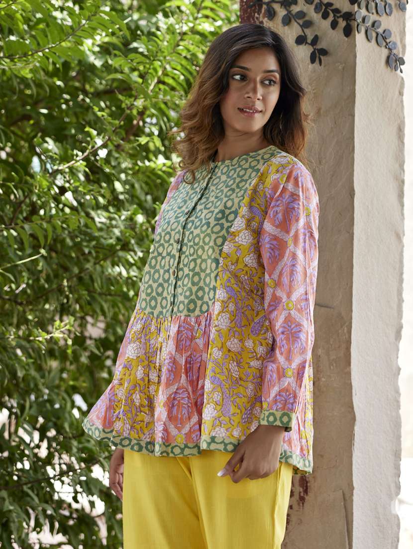 women printed long sleeve a-line ethnic top - 21956001 -  Standard Image - 2
