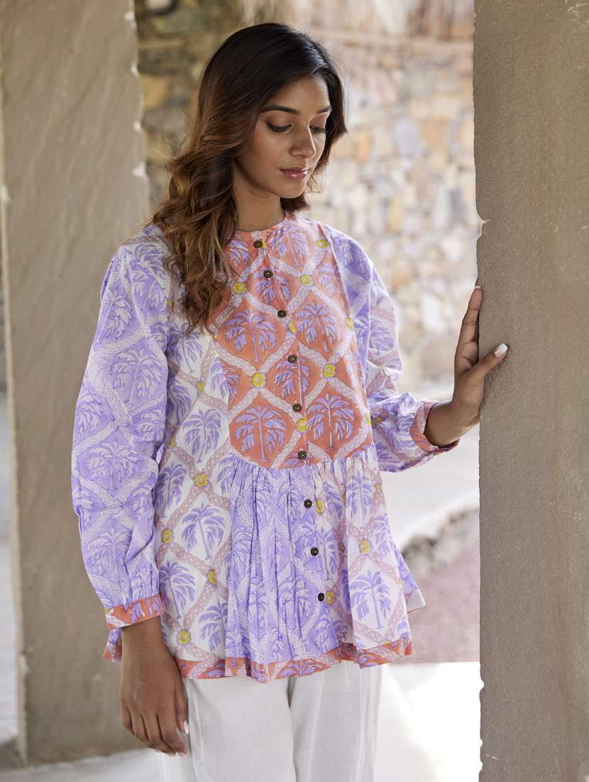 women printed long sleeve a-line ethnic top - 21956003 - Standard Image - 2