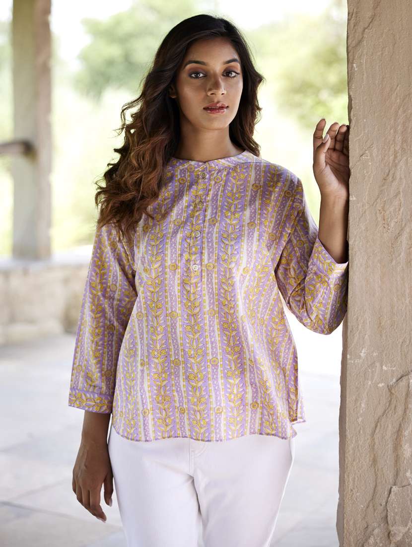 women printed long sleeve a-line ethnic top