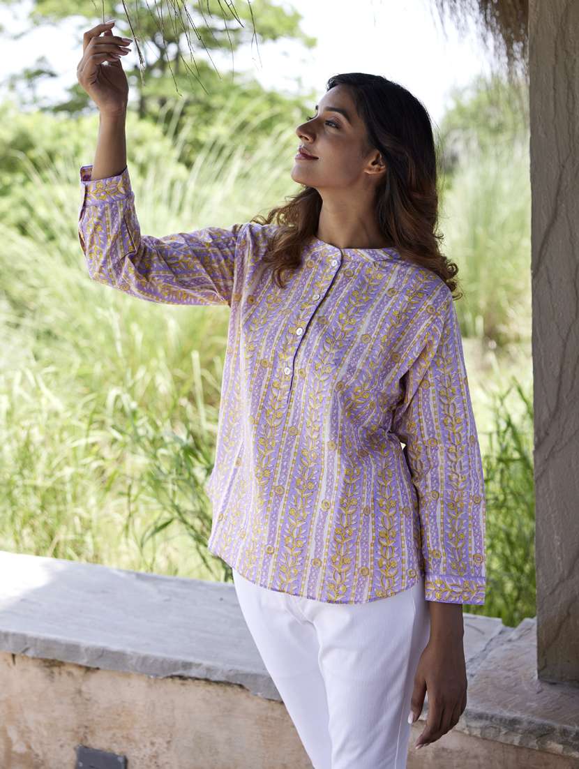 women printed long sleeve a-line ethnic top - 21956005 - Standard Image - 2