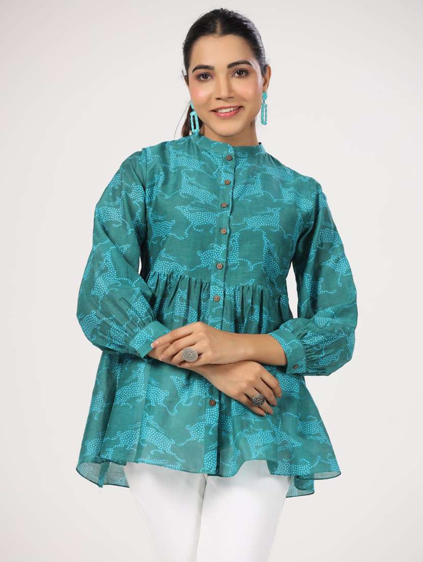 women three quarter sleeve peplum ethnic top - 21956010 - Standard Image - 2