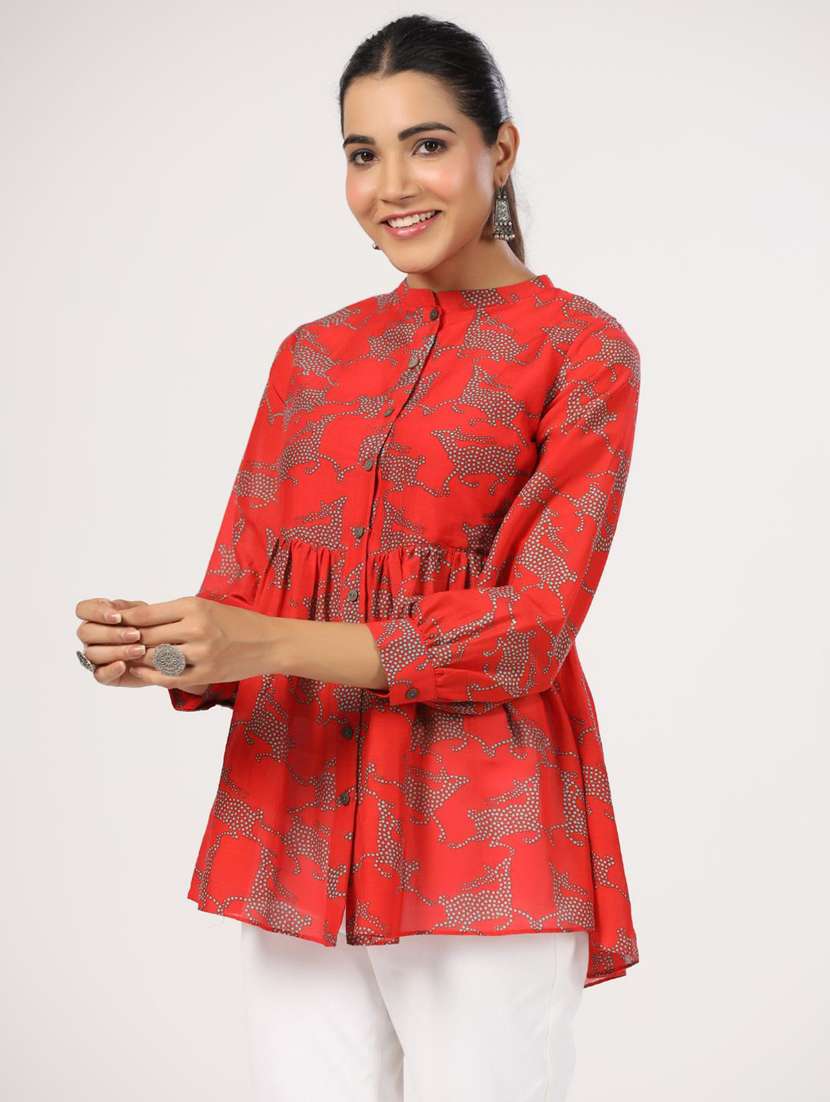 women three quarter sleeve peplum ethnic top - 21956011 - Standard Image - 2