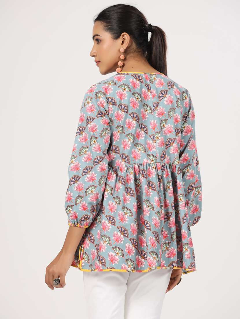 women three quarter sleeve peplum ethnic top - 21956012 - Standard Image - 2