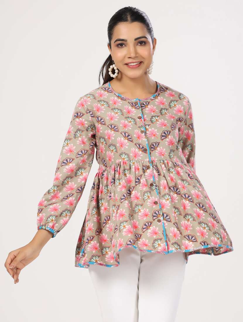 women three quarter sleeve peplum ethnic top - 21956013 - Standard Image - 2