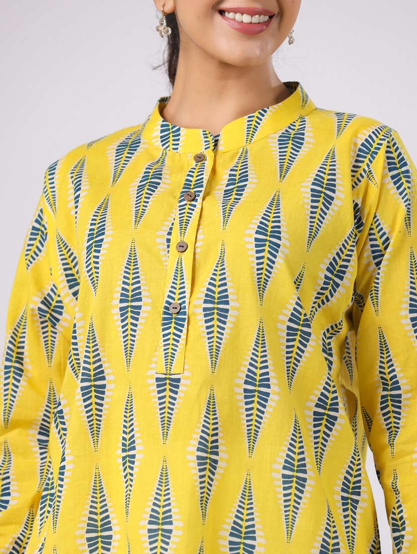 women yellow printed three quarter sleeve ethnic top - 21956026 - Standard Image - 7