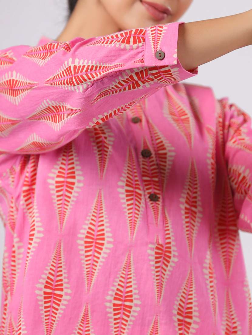 women pink printed three quarter sleeve ethnic top - 21956027 - Standard Image - 7