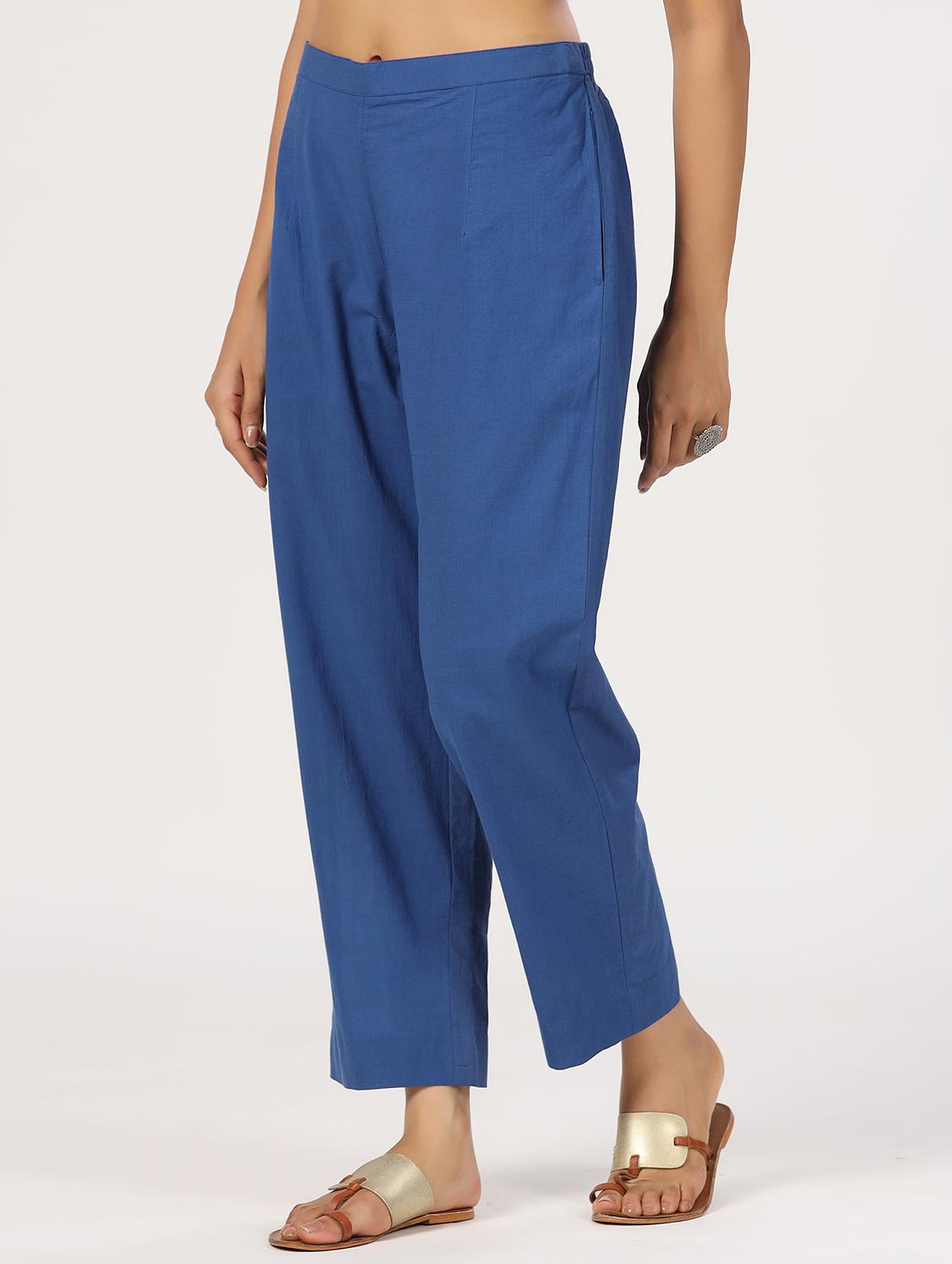 women blue solid mid rise tapered pant - 21956028 - Standard Image - 2