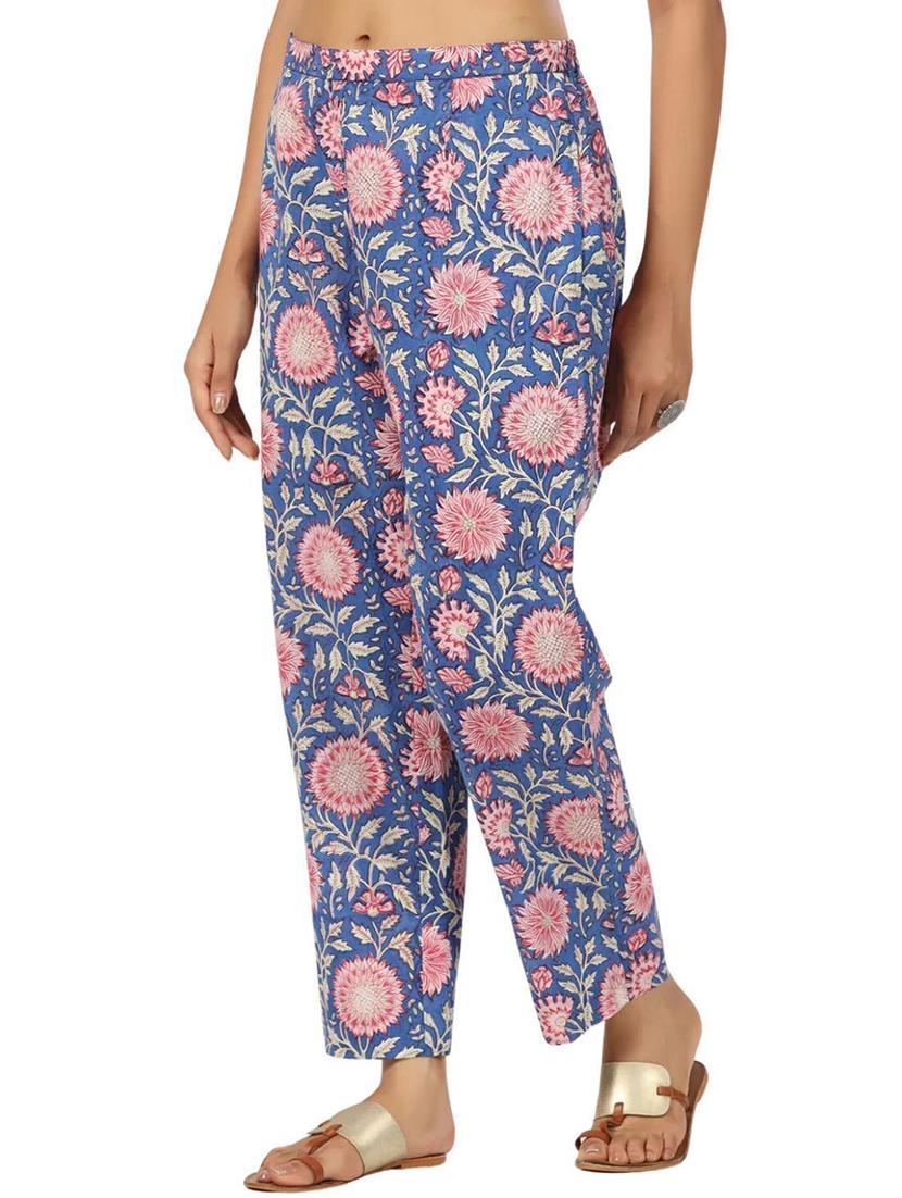 women blue floral printed mid rise tapered pant - 21956029 - Standard Image - 2