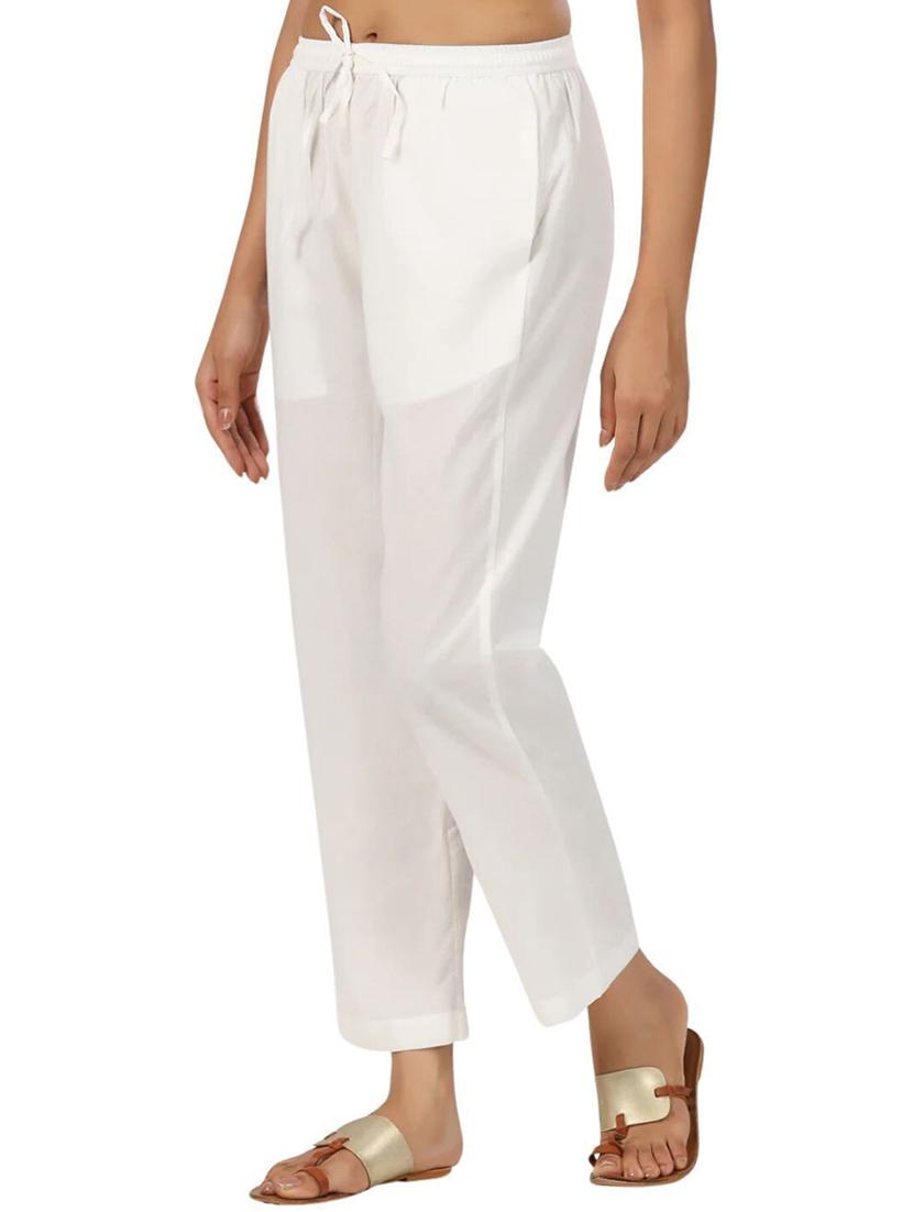 women white solid mid rise tapered pant - 21956030 - Standard Image - 2