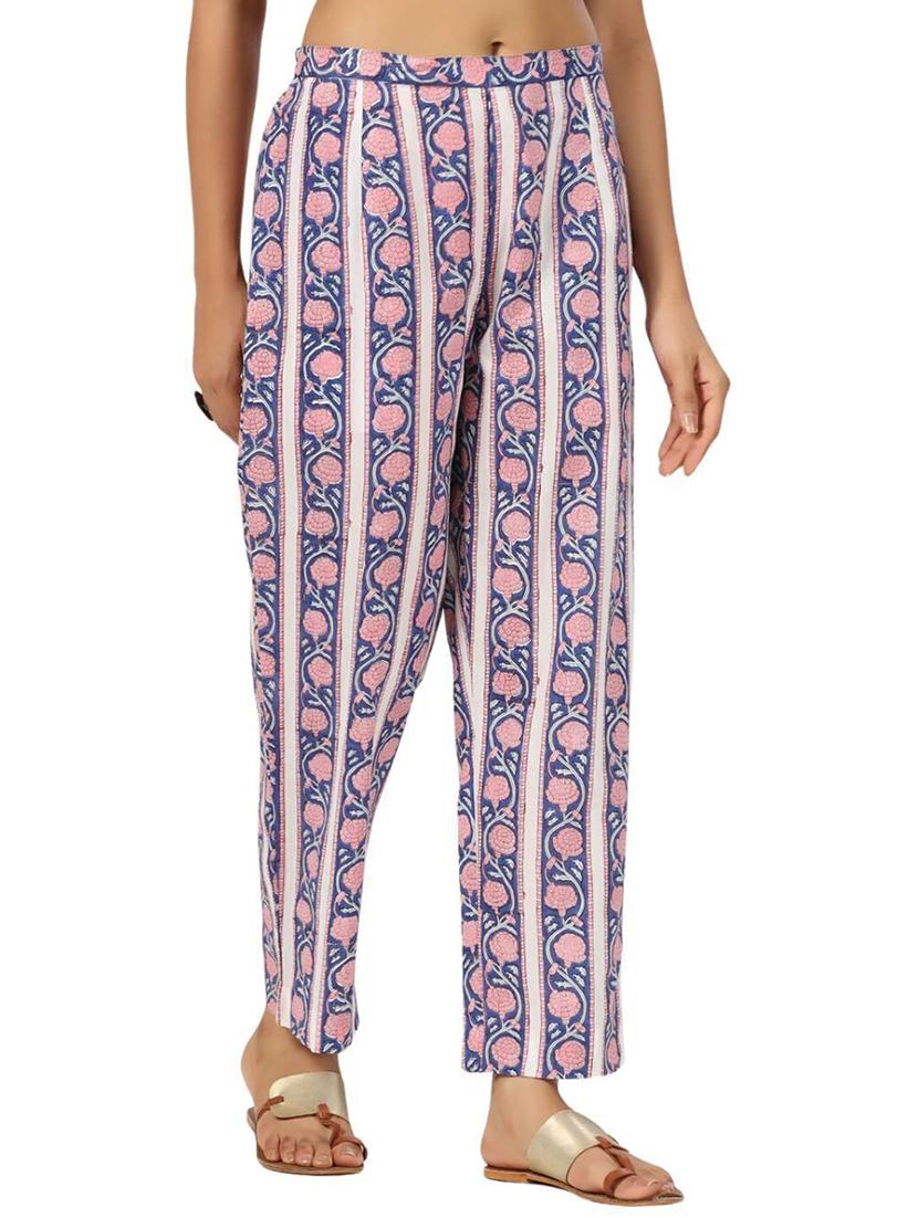women blue floral printed mid rise tapered pant - 21956035 - Standard Image - 2