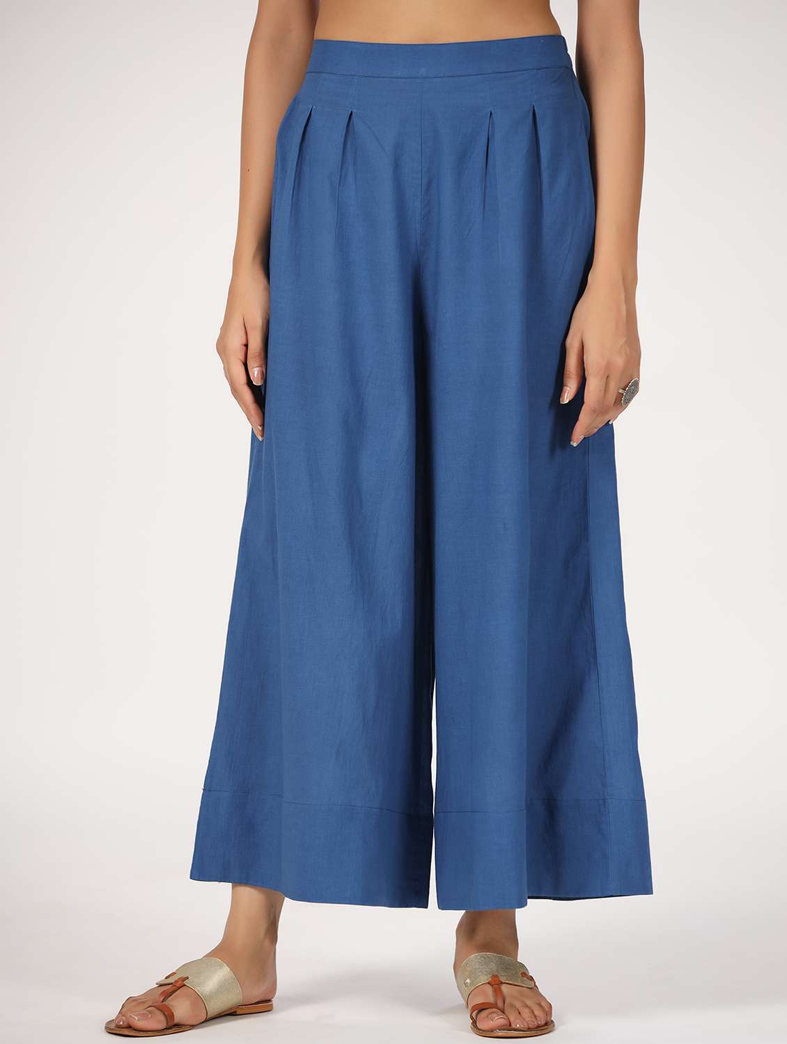 women blue solid mid rise flared palazzo - 21956037 -  Zoom Image - 0