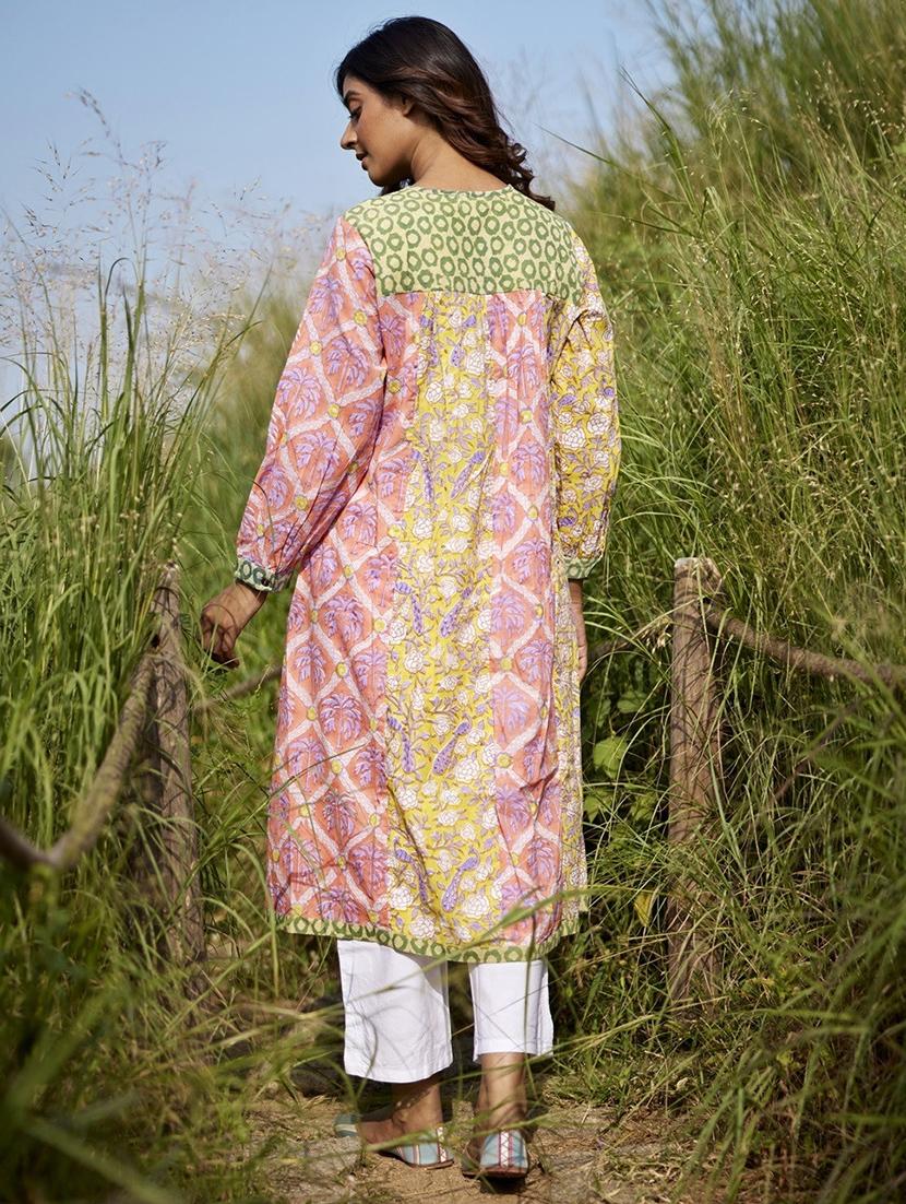 women printed long sleeve a-line kurta - 21956043 - Standard Image - 2