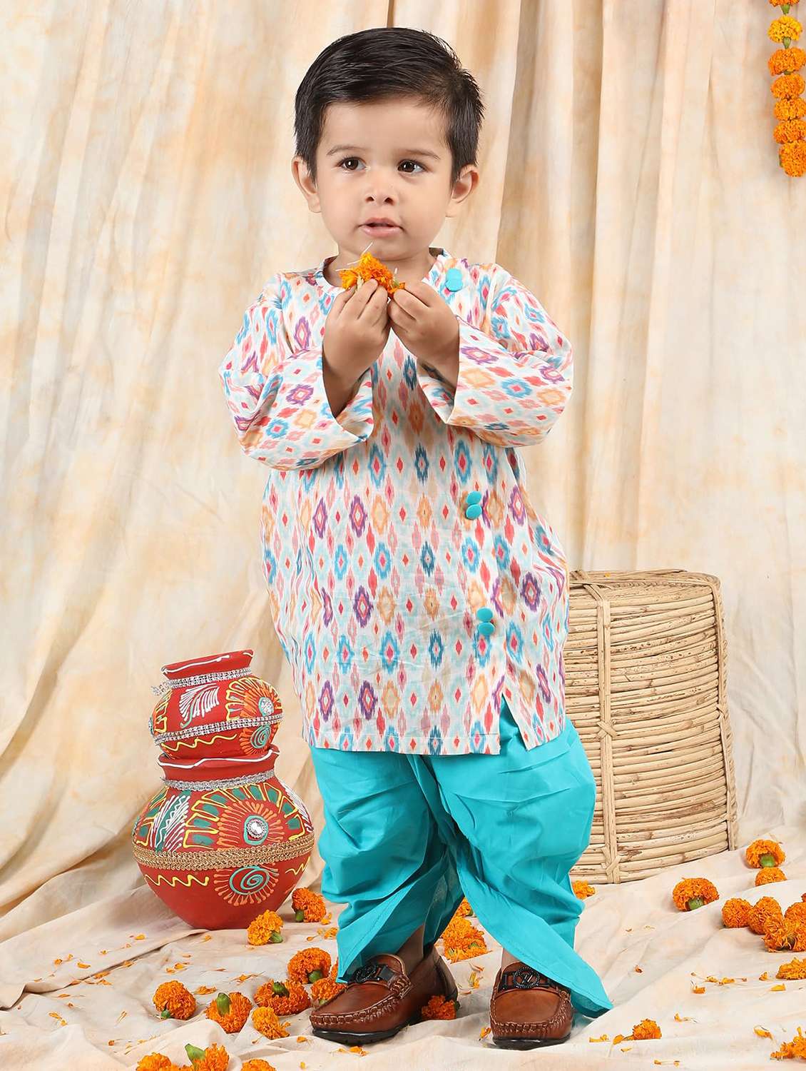 boys printed kurta and dhoti set 