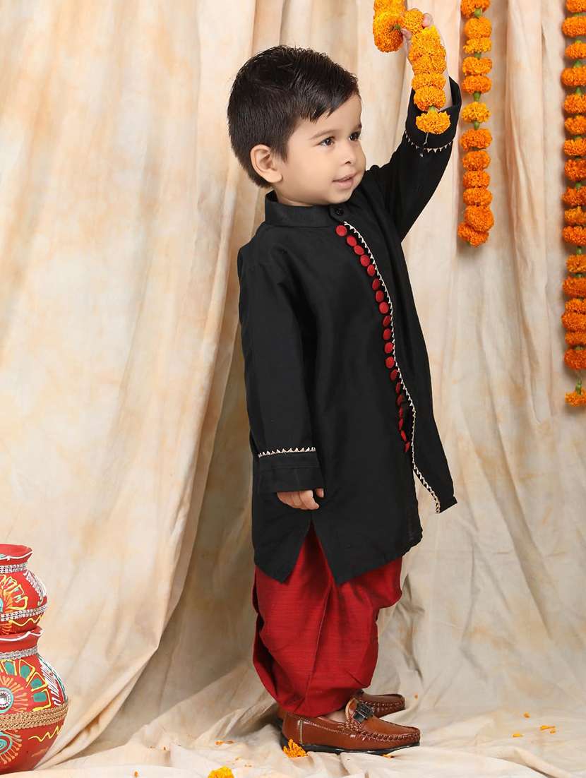 boys solid long sleeve kurta and dhoti set - 21956055 - Standard Image - 2