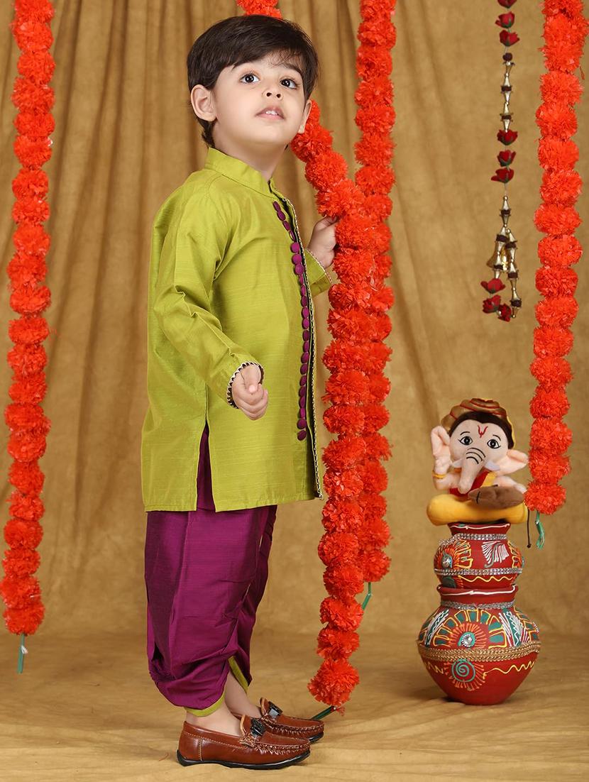 boys solid long sleeve kurta and dhoti set - 21956056 - Standard Image - 2