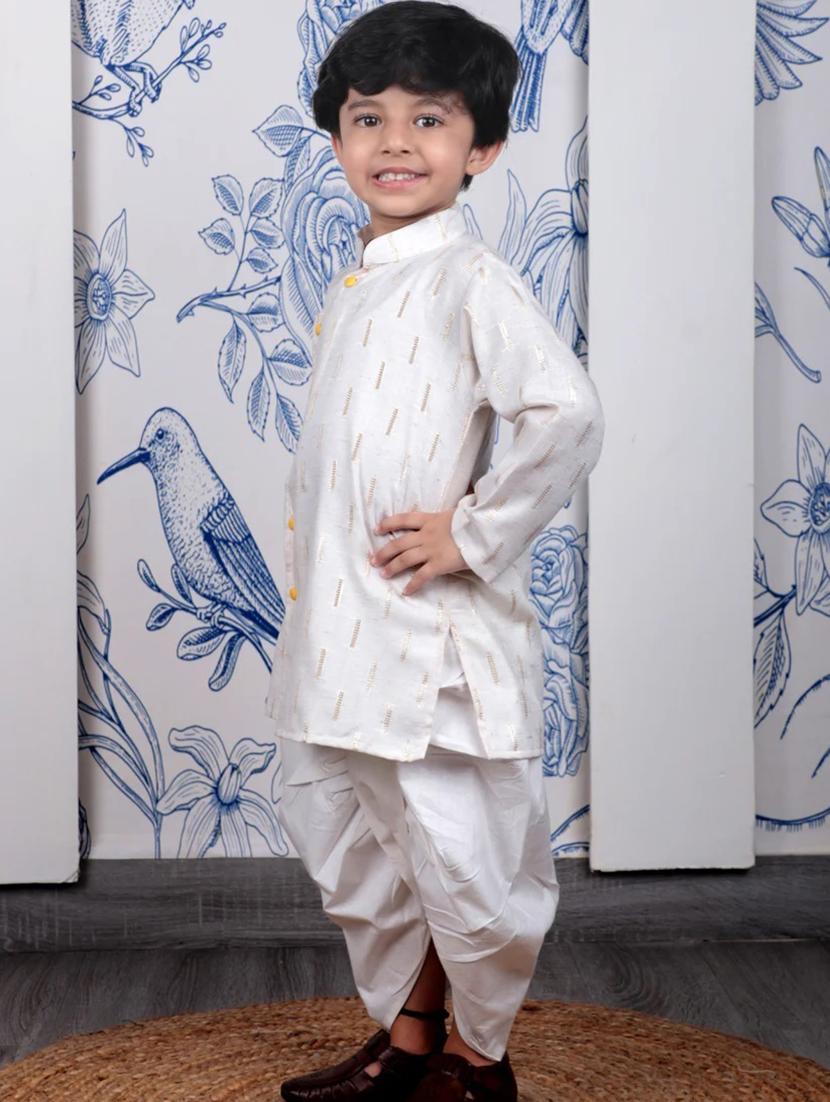 boys self designed long slevee kurta and dhoti set - 21956057 - Standard Image - 2