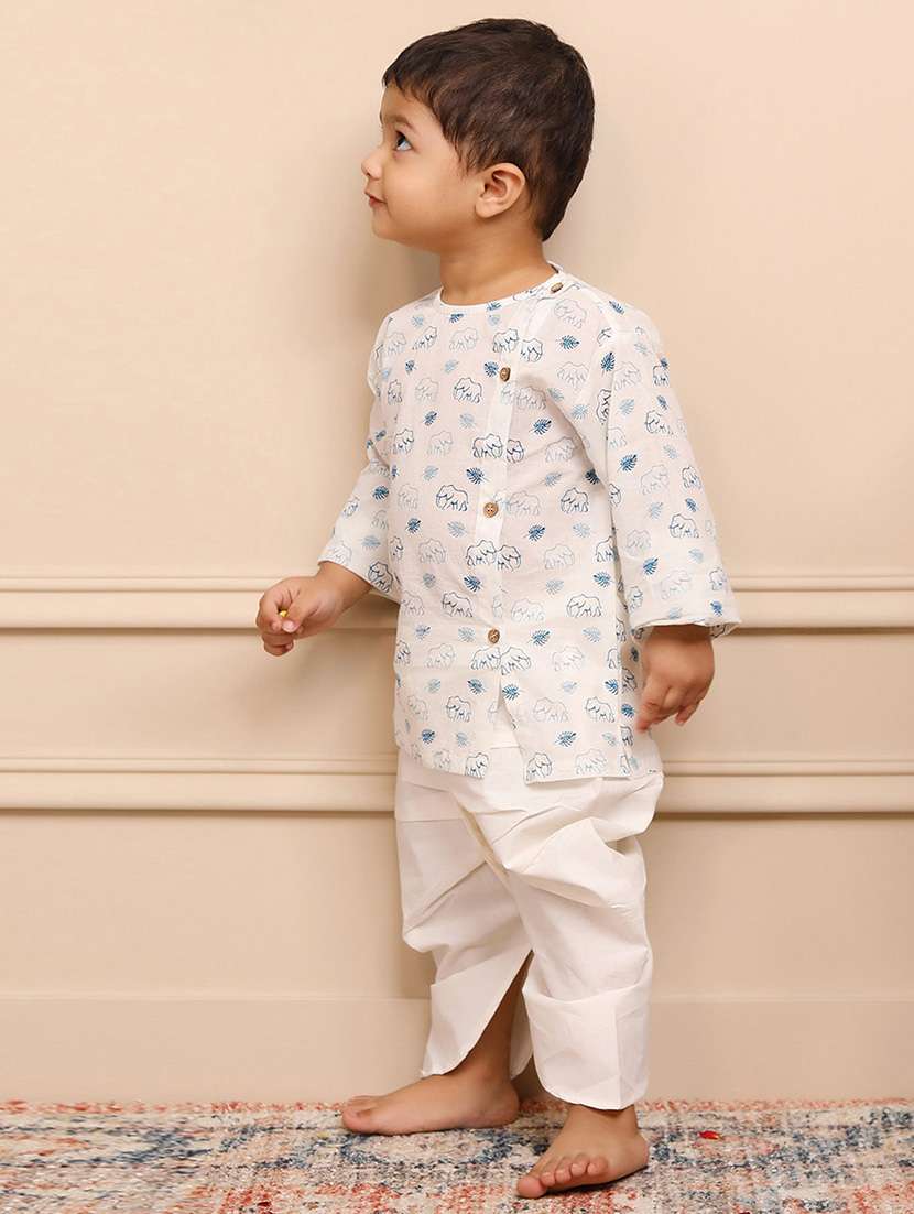 boys printed long sleeve kurta and dhoti set  - 21956059 -  Standard Image - 2
