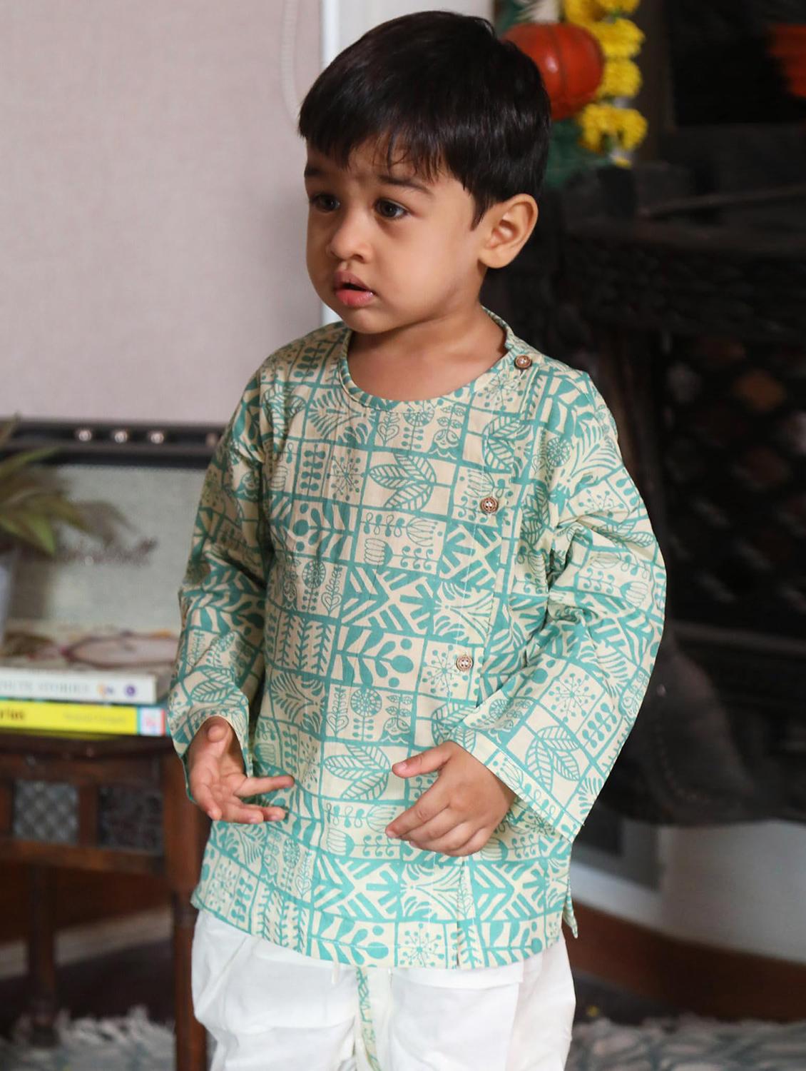 boys printed long sleeve kurta and dhoti set - 21956060 - Standard Image - 2