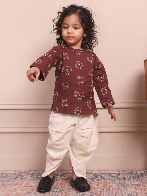boys printed long slevee kurta and dhoti set  - 21956061 -  Standard Image - 0