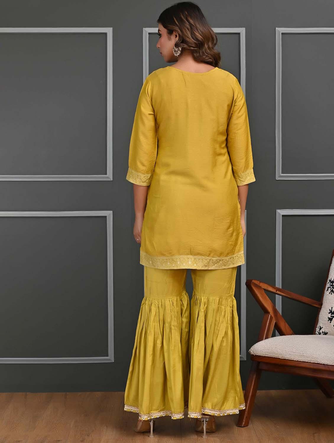 women three quarter sleeve kurta sharara with dupatta set - 21956088 - Standard Image - 2