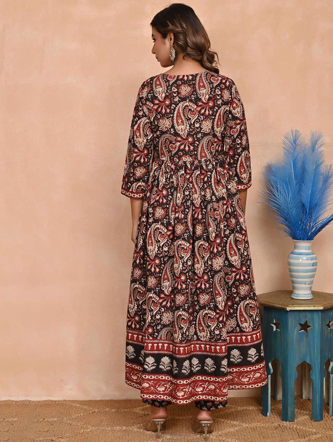 women three quarter sleeve anarkali kurta pant with dupatta set - 21956099 -  Standard Image - 2